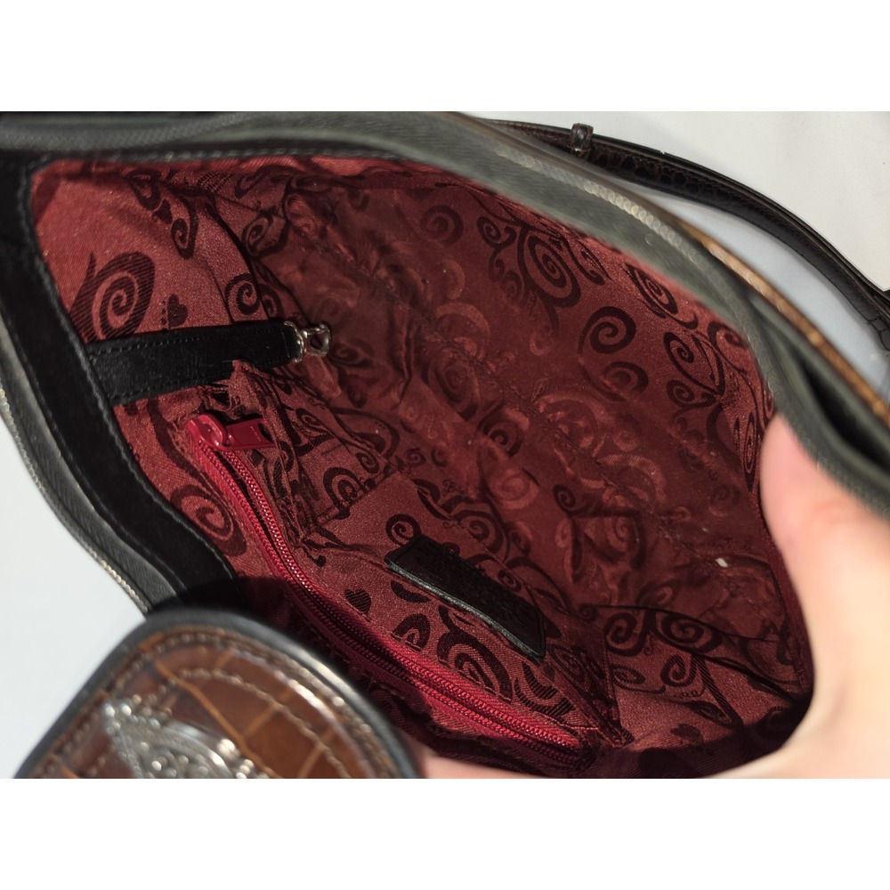 BRIGHTON Shoulder Bag Black Brown Leather Croc Embossed 12x9x3.75 Purse 3309 - Picture 14 of 15